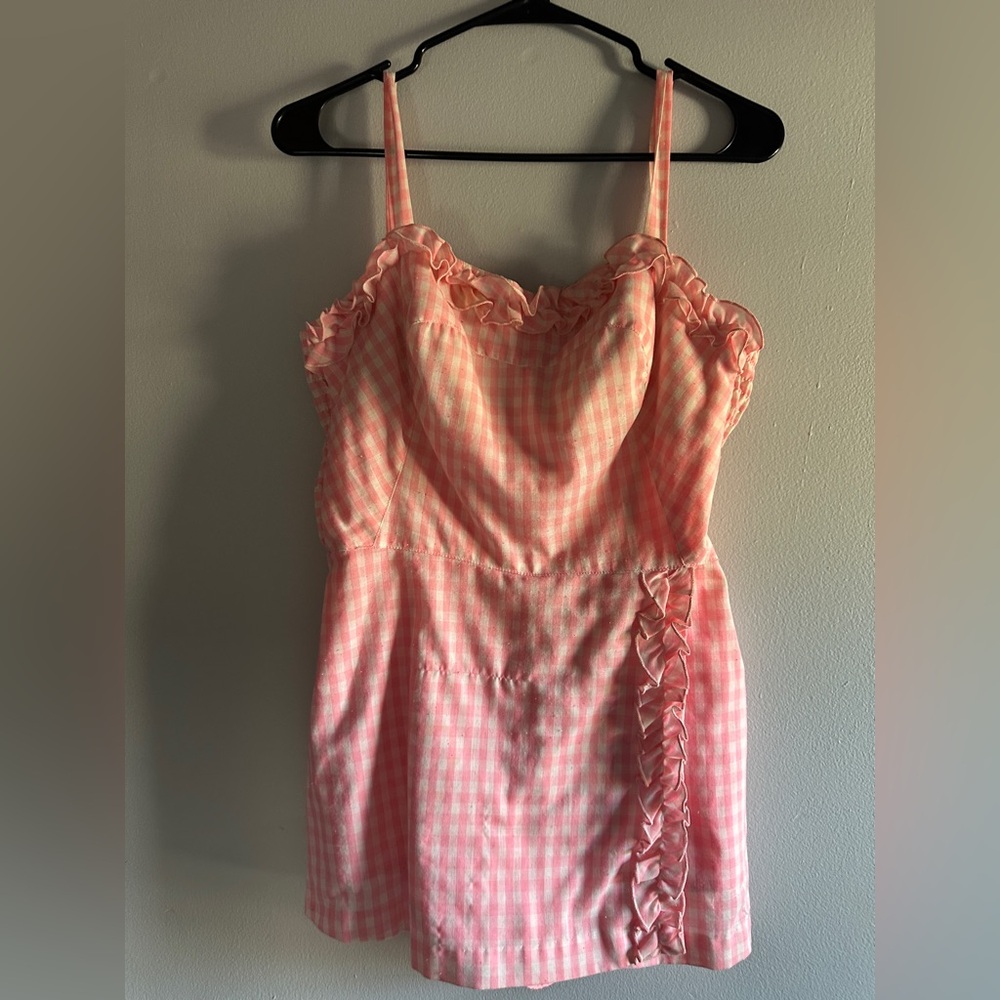 Vintage Pink Gingham Ruffle Playsuit